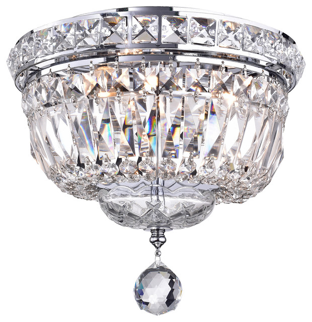 3 Light Chrome Finish Crystal Ceiling, Crystal Glass 5 Light Luxury Chandelier Chrome Ceiling Fixture Glam