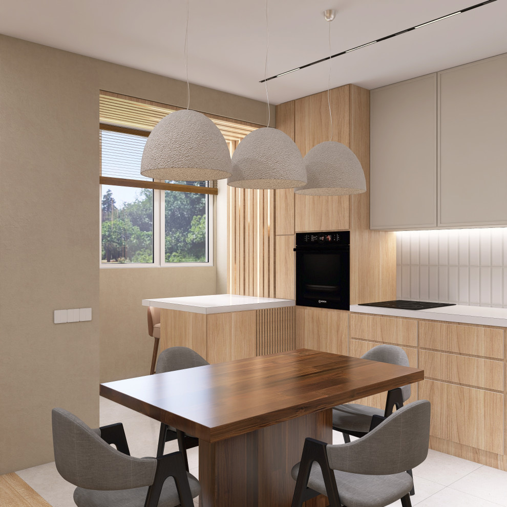 Кухня-гостиная в бежевых оттенках