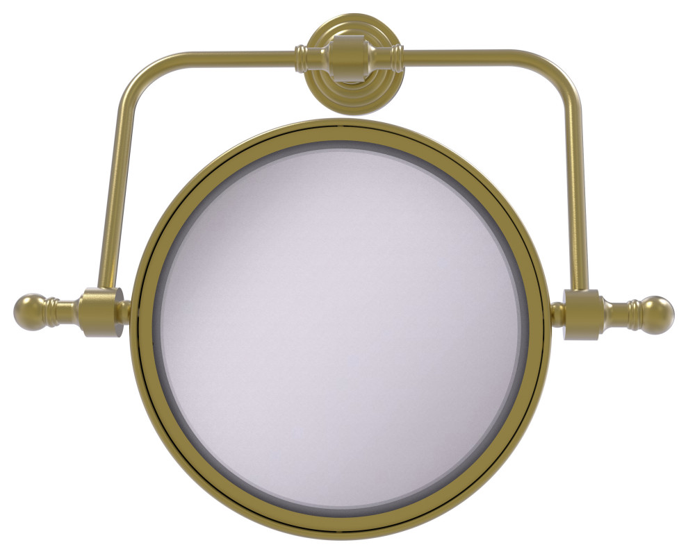 Retro Wave Wall-Mount Makeup Mirror, 8" Dia, 2X Magnification, Satin Brass