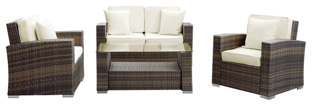 Carmel 4-Piece Sofa Set in Brown White