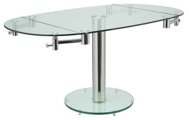 Thao Stainless Steel Clear Glass, Extendable Glass Round Dining Table