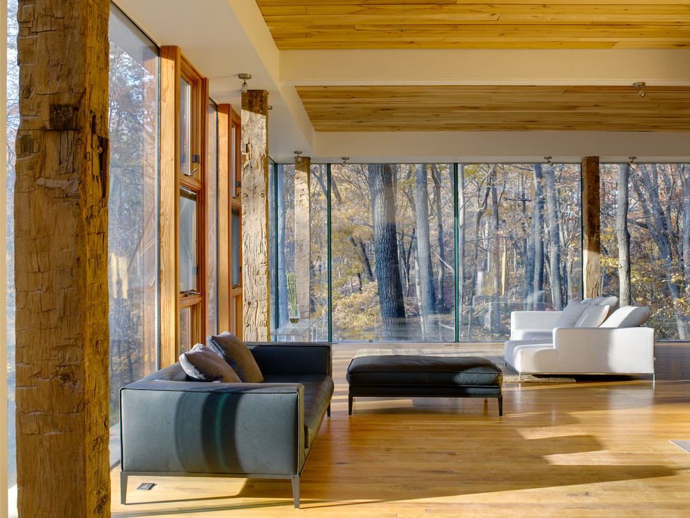Design ideas for a modern living room in Cincinnati with medium hardwood floors.