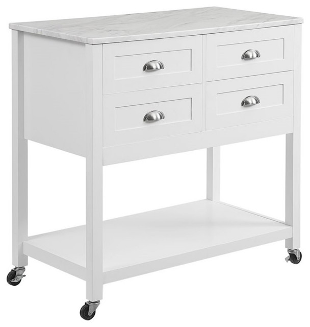 Pemberly Row Modern Wood Kitchen Island/Cart with 4 Casters in White