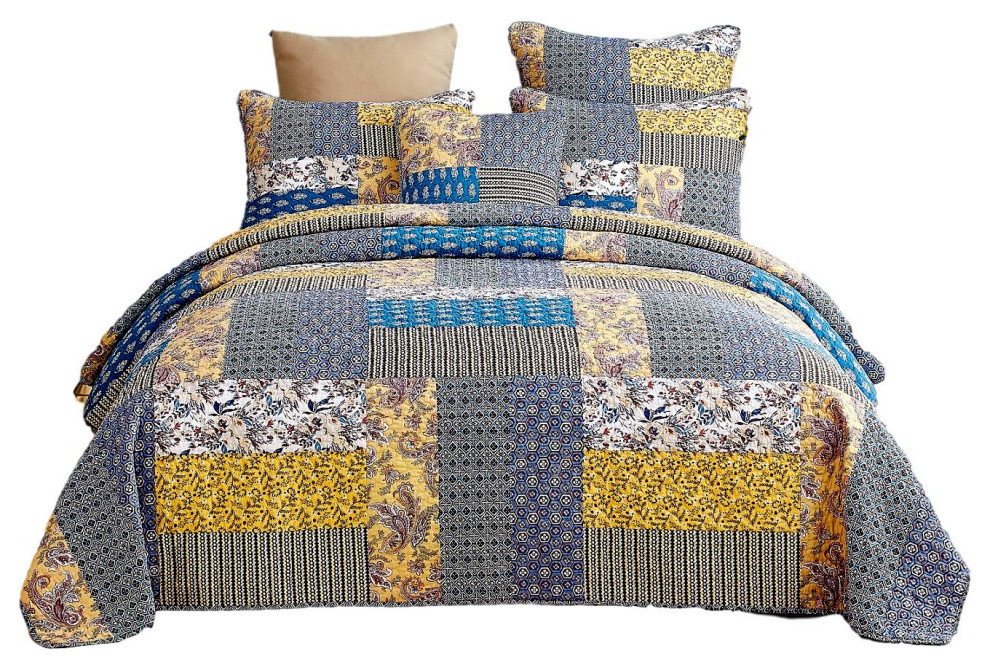 Honey Cove Cottage Floral Patchwork Bedspread Set, Queen