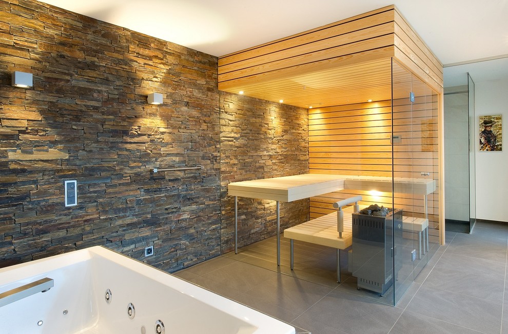 Design ideas for a mid-sized bathroom in London.