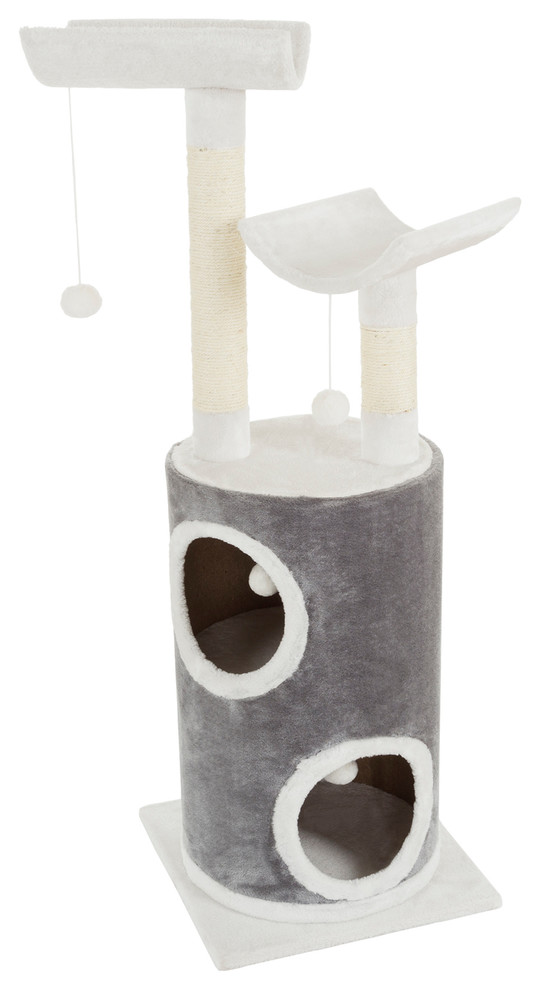 Gray and White Cat Tree 5 Tier 44.75" Double Decker Condo By Petmaker