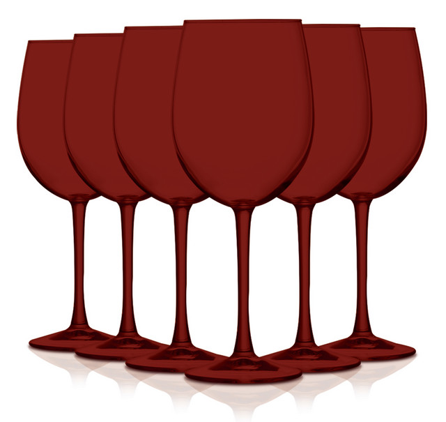Cachet Accent Stem 19 oz Wine Glasses Set of 6, Full Red