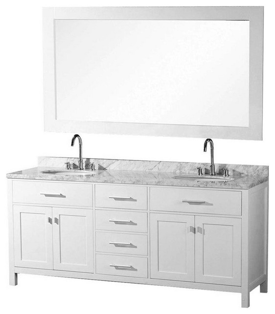 London 72" White Double Sink Vanity Set Transitional Bathroom