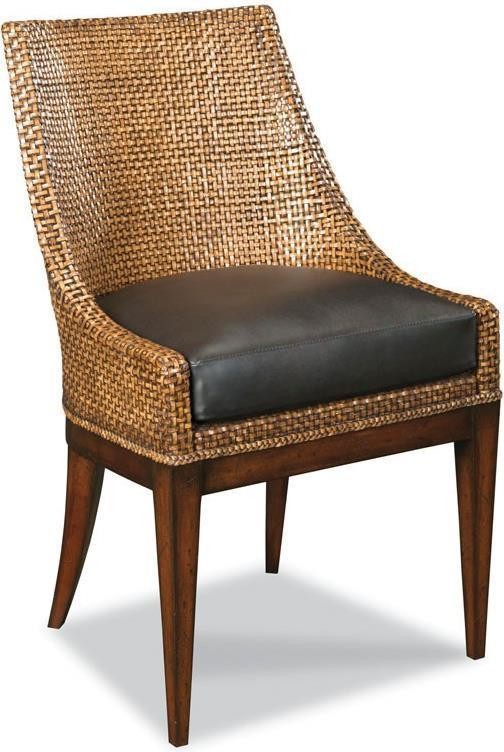 Side Chair  Woven Leather  Upholstered  Brown Umber Mindi Wood