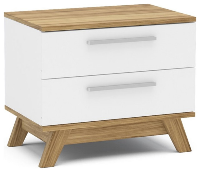 Boahaus Ibiza 2-Drawer Modern Wood Nightstand in White/Brown ...