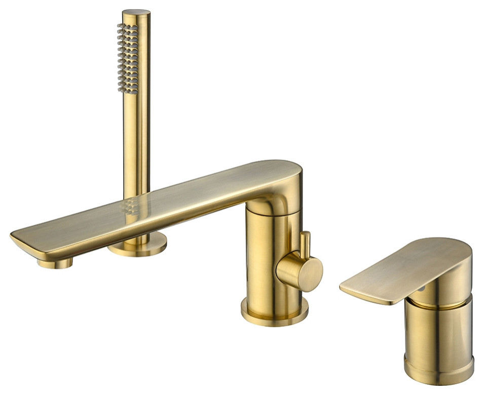 Brushed Gold DeckMount Roman Bathtub Filler Faucet, Handshower Solid