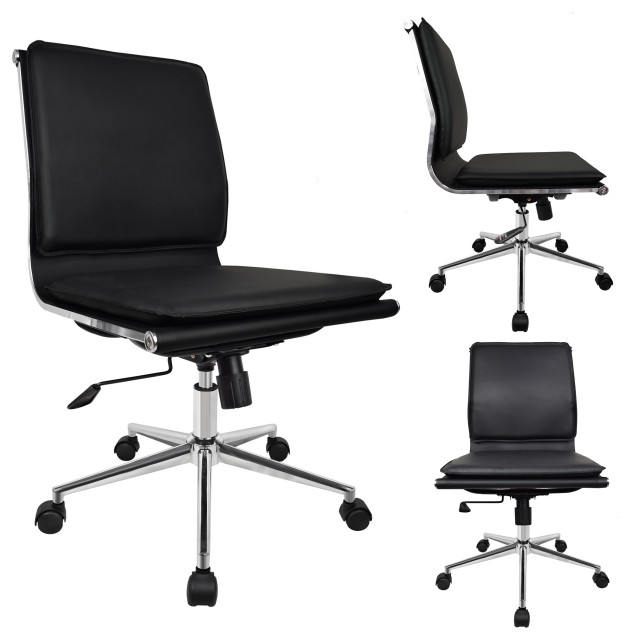 2xhome Black Modern Ergonomic Executive, No Arms Leather Office Chair