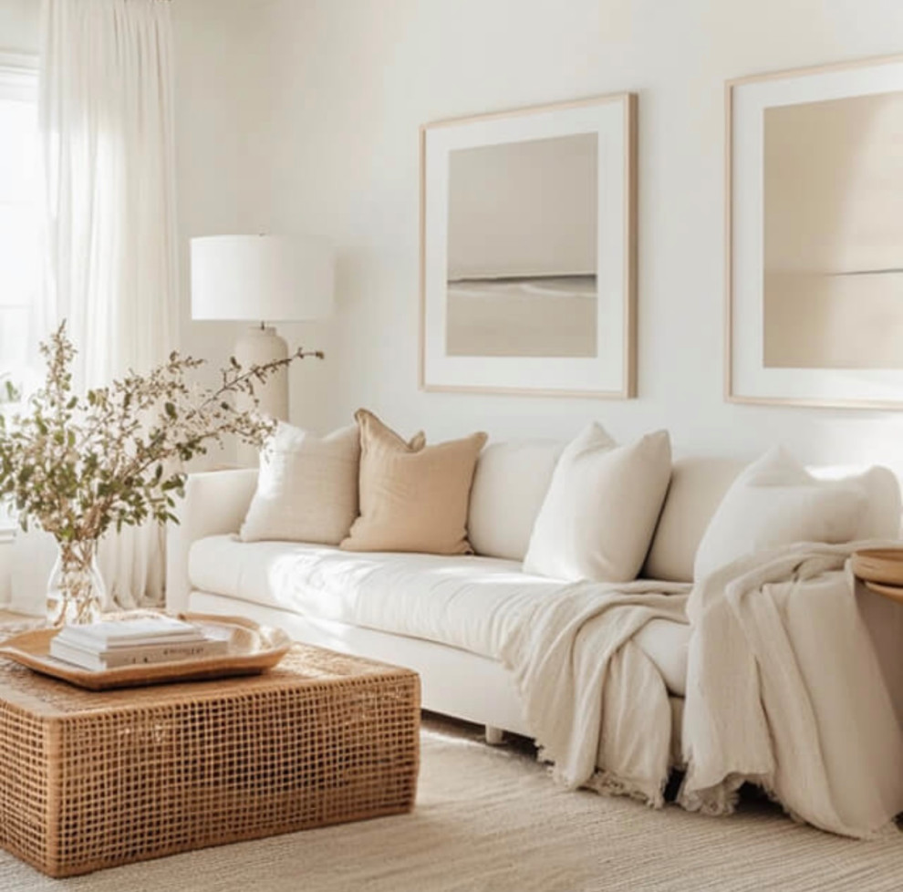 Sarasota condo remodel planning inspiration showing a clean, coastal living room before renovation