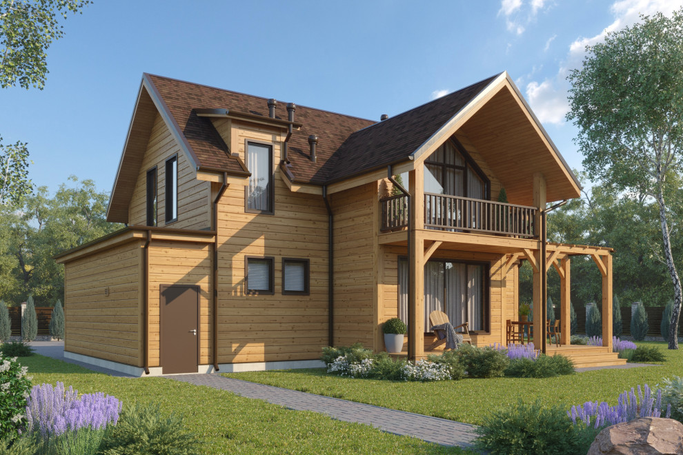 Деревянный дом с гаражом