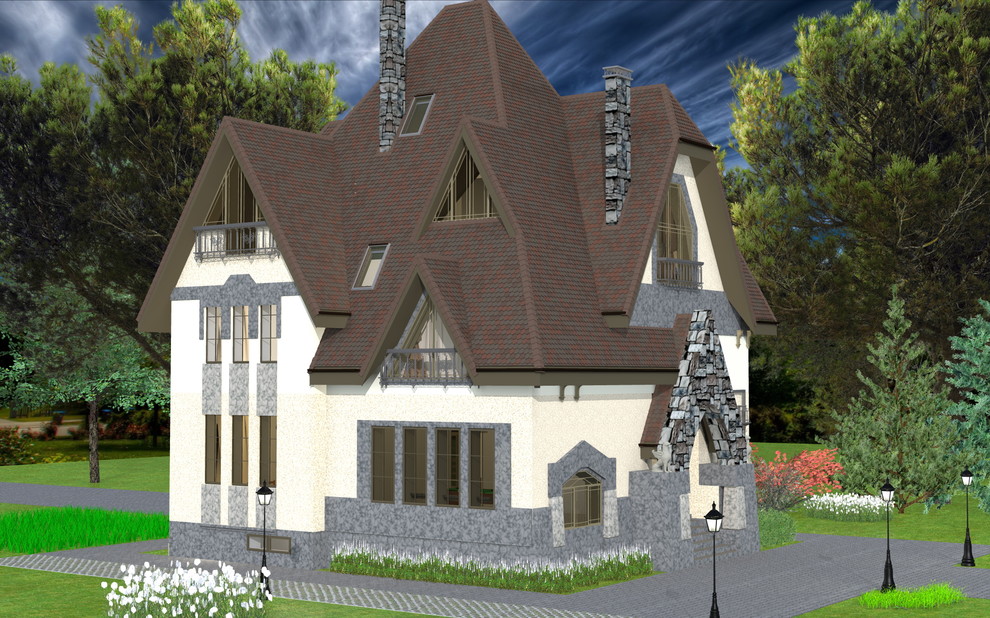 Кирпичный коттедж в 4 этажа