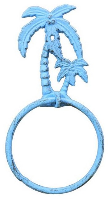 Rustic Light Blue Cast Iron Palm Tree Towel Holder 9 Beach