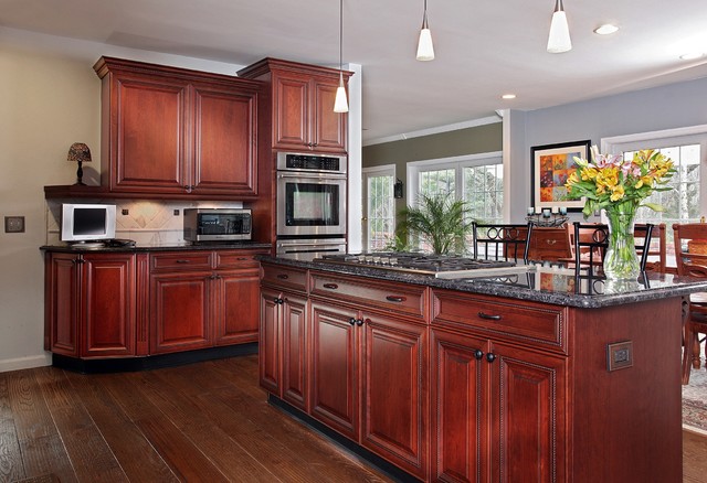 Dark Cherry with Gray Accents Traditional Kitchen