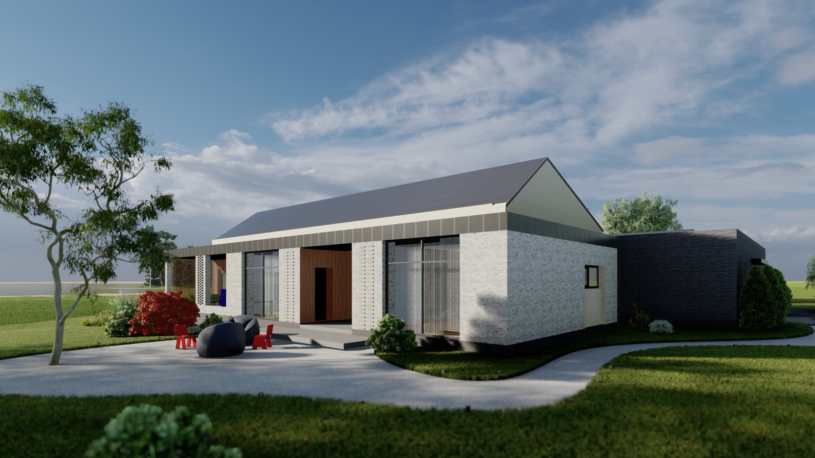 П-образный дом с внутренней террасой