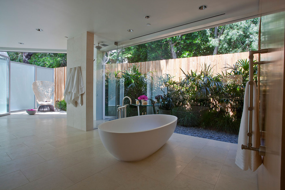 Design ideas for a contemporary bathroom in Los Angeles with a freestanding tub.