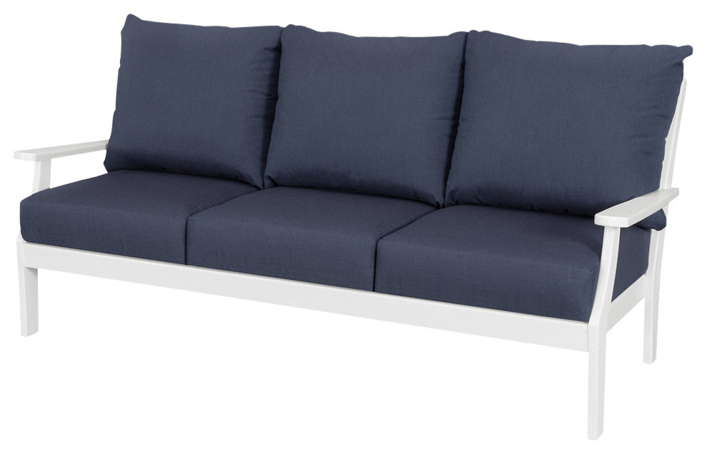 Polywood Braxton Deep Seating Sofa, White/Spectrum Indigo