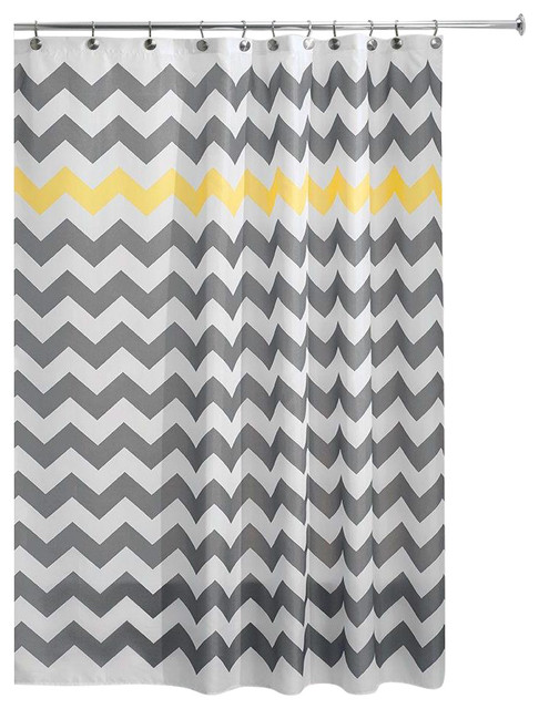 Grey Yellow White Chevron Zig Zag Stripe 72 Inch Shower Curtain