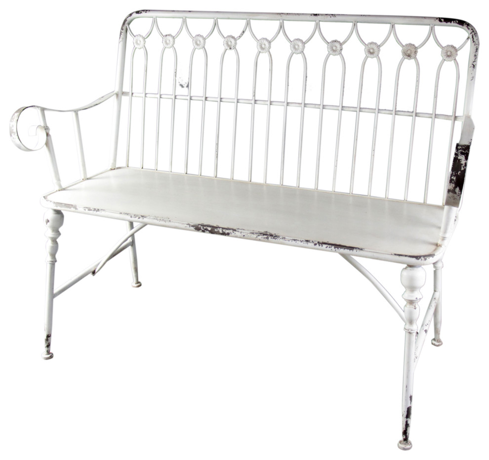 distressed metal bench