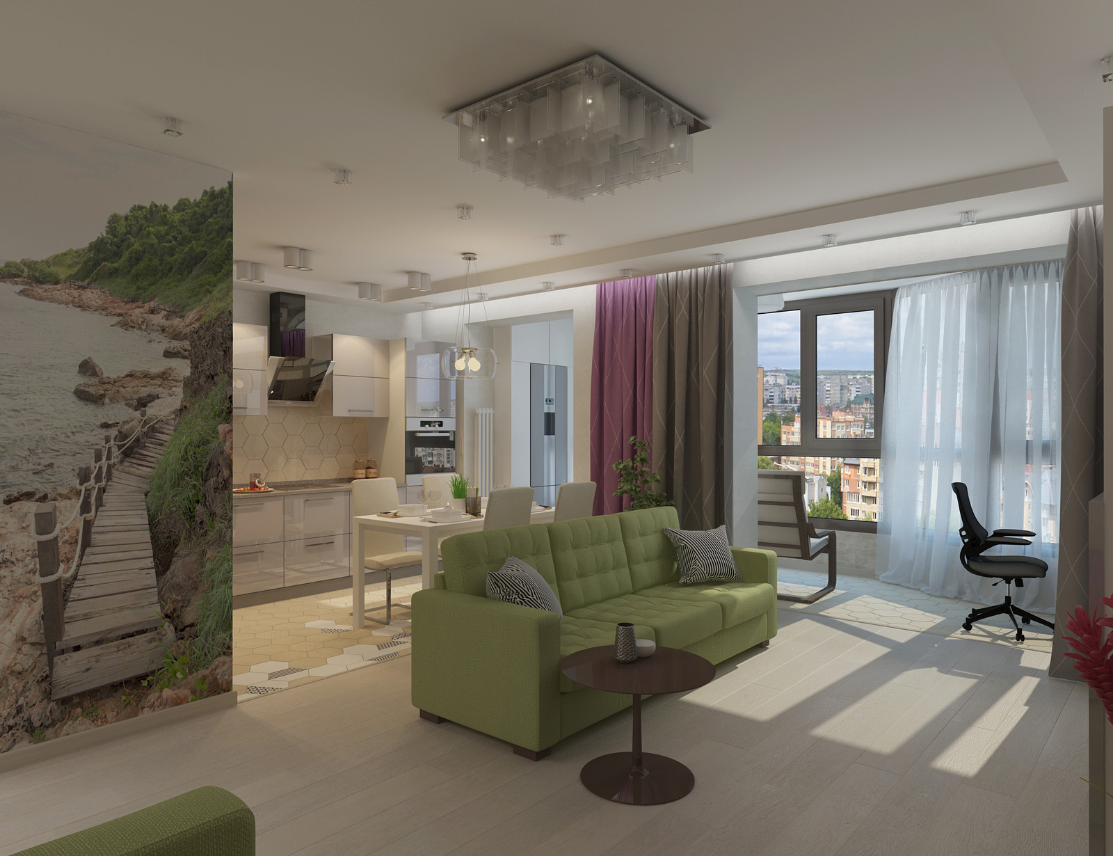 Интерьер гостиной студии 43 м.кв.