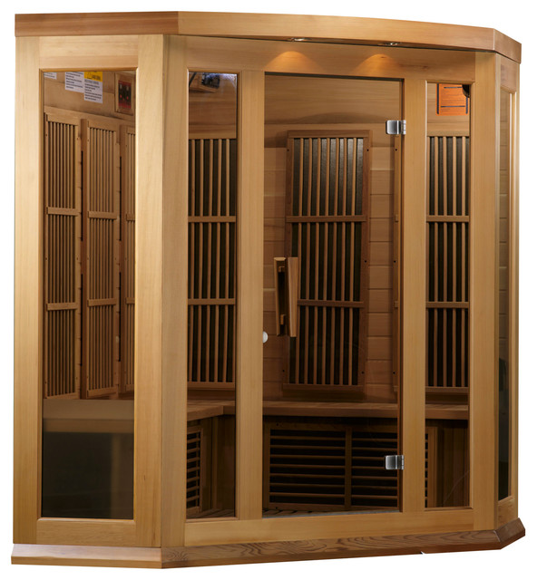Maxxus 3 Person Corner Low EMF Far Infrared Carbon Heater Sauna, Red Cedar