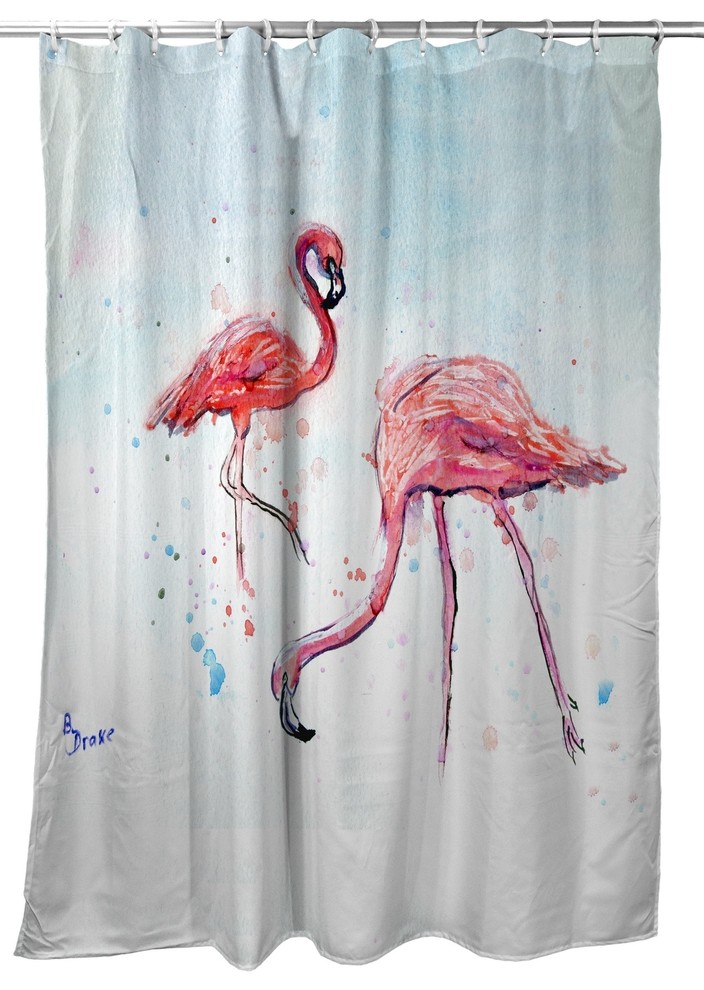 Betsy Drake Betsy's Flamingos Shower Curtain