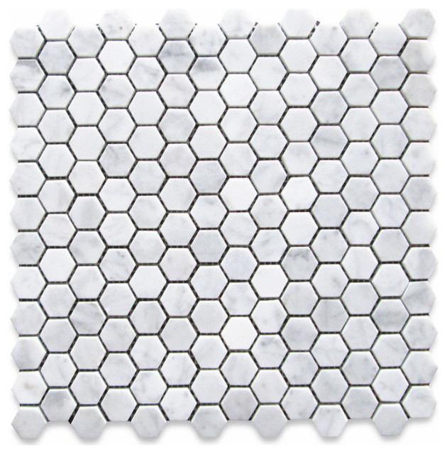 Carrara Marble 1" Hexagon Tile Venato White Carrera Mosaic Honed, 1 sheet