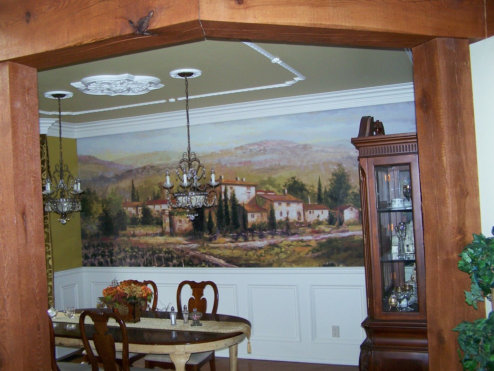 Inspiration for a large mediterranean dining room in Other with medium hardwood floors.