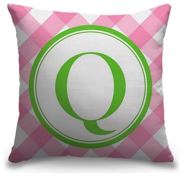 "Letter Q - Circle Plaid" Outdoor Pillow 16"x16"