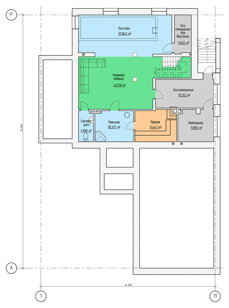 Проектирование. Двухэтажный жилой дом из кирпича с подвалом и гаражом (S=454.9м)