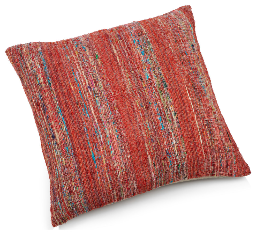 Marietta 20"x20" Multi-Colored Cotton Throw Pillow, Red