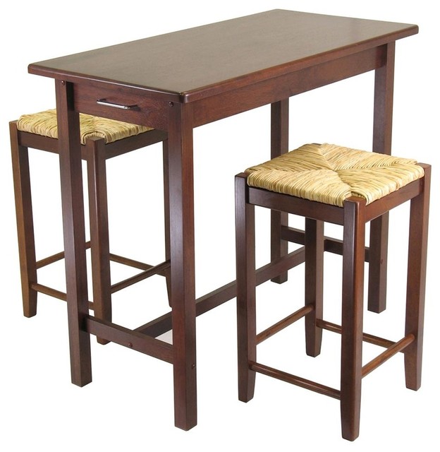Beechwood Bar Table Set w Woven Seat Barstool