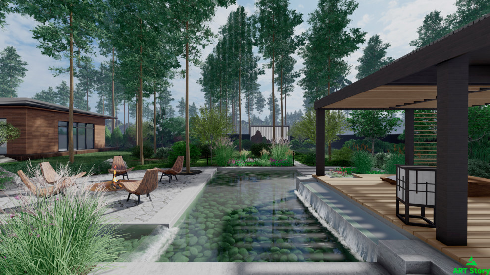 Зона очага с беседкой и водоемом