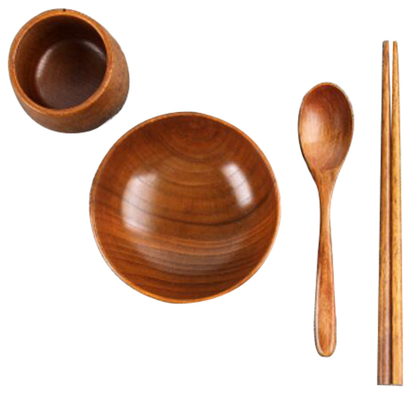Japanese Wooden Tableware Set, Wooden Dinnerware Set
