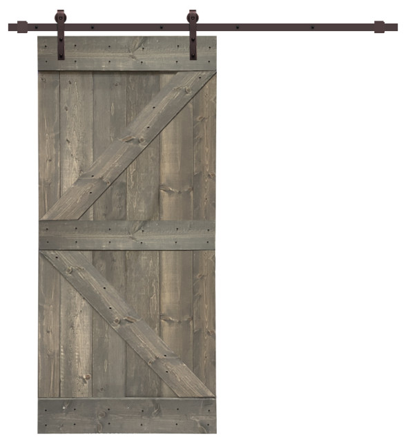 TMS K Series Barn Door With Sliding Hardware Kit, Weather Gray, 30"x84"