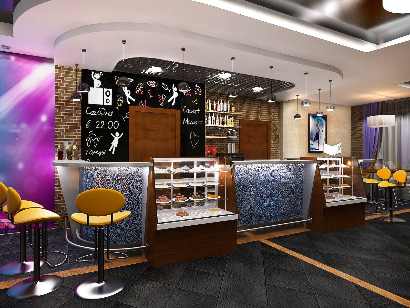 Дизайн интерьера молодежного кафе