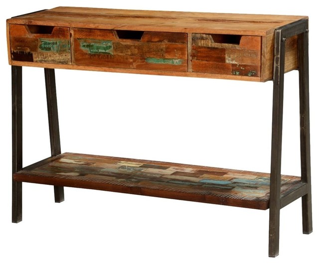 Iron Hall Console W Drawers, Wood And Iron Console Table With Drawers