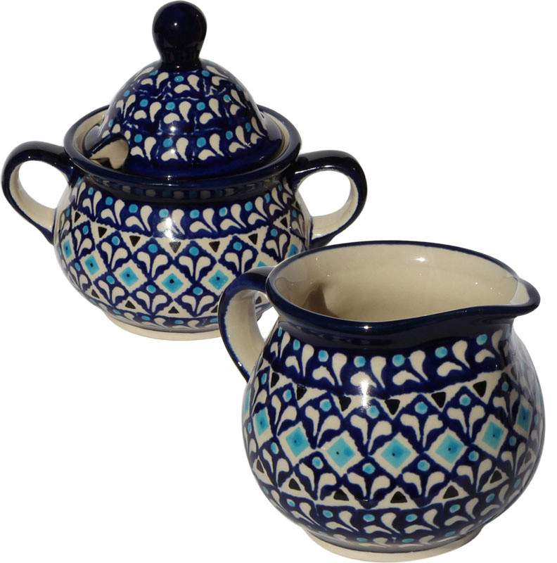 Polish Pottery Sugar Bowl and Creamer, Pattern Number: 217a