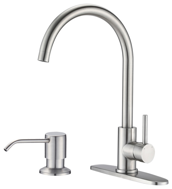 Single Handle Deck Mounted High Arc Kitchen Faucet with Soap Dispenser