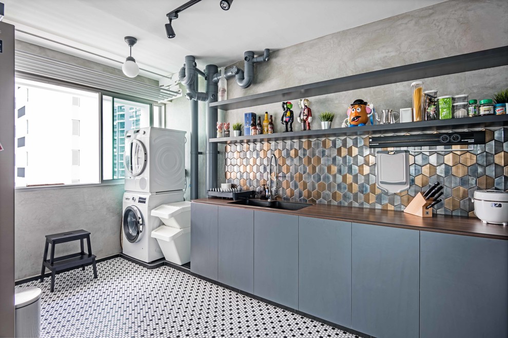 This is an example of an industrial laundry room in Singapore.