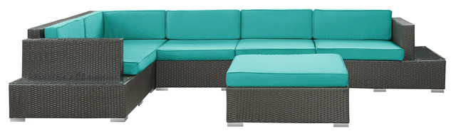 Modway Harbor 6 Piece Sectional Set in Espresso Turquoise