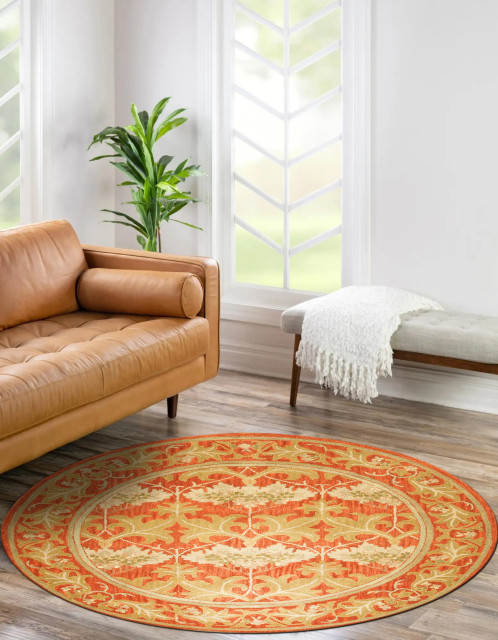 Hand-Tufted Wool Rust Transitional Oriental Morris Rug, 4' Round ...