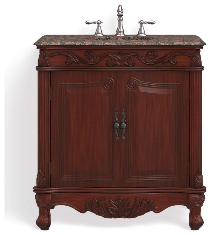 Adelaide 32" Single Bathroom Vanity, Brown With Sierra Brown Granite Top Victorian Bathroom
