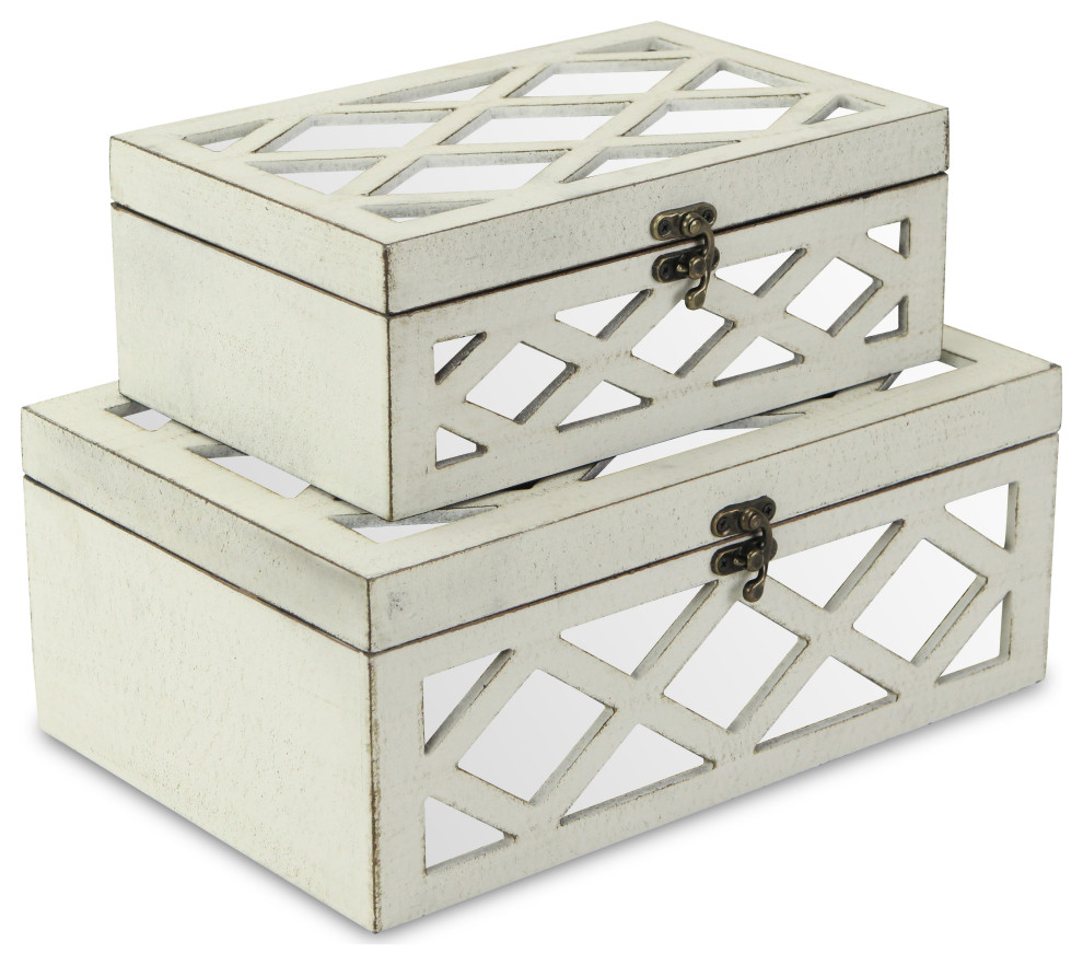 Mirrored Wooden Boxes - Off White