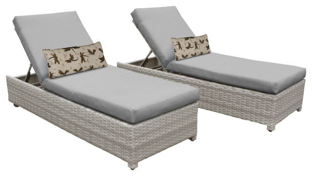 Fairmont Wheeled Chaise Set of 2 Outdoor Wicker Patio Furniture in Grey