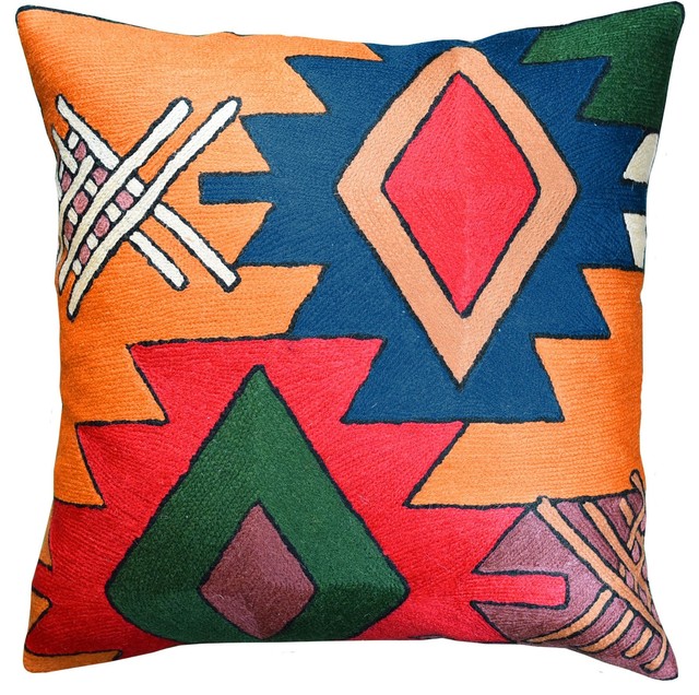 Embroidered southwestern lumbar pillow cover
