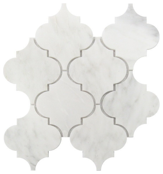 Carrara Arabesque Interlocking Polished Tile, White, 30 Sq. ft ...